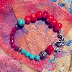 Genuine Coral Turquoise Sterling Custom Handmade Mermaid Bracelet